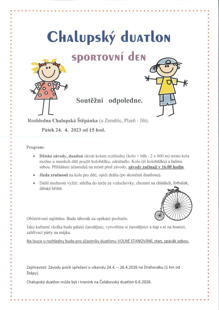 Chalupský duatlon, sportovní odpoledne 24.4.